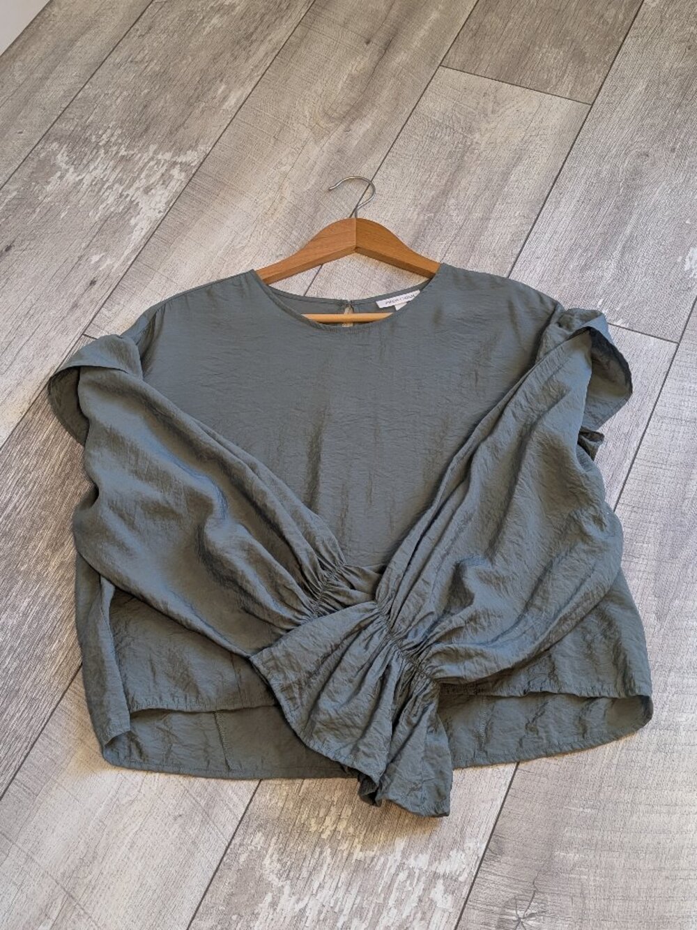 Sage Ruffle Balloon Sleeve Blouse L Romantic Prairie Whimsigoth Prologue EUC - Picture 7 of 12